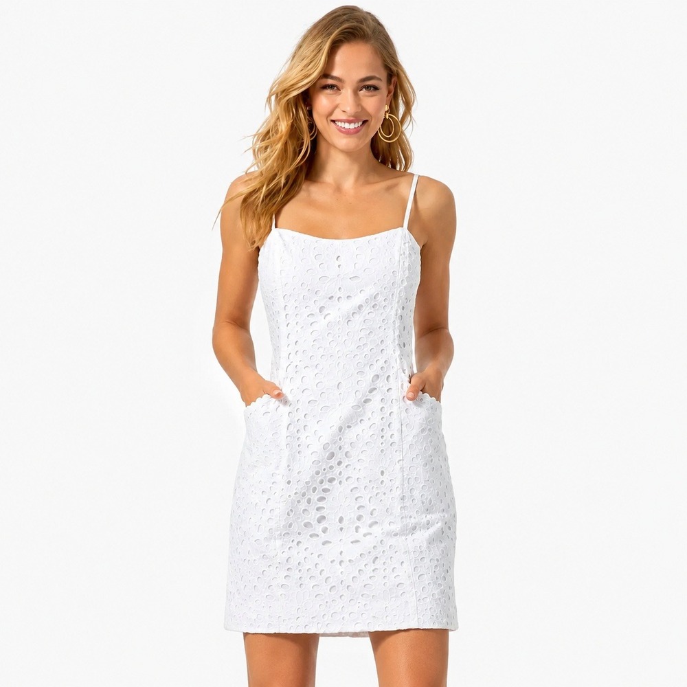 Lilly Pulitzer Shelli Eyelet Mini Dress White Cotton Resort Tropical Size 00